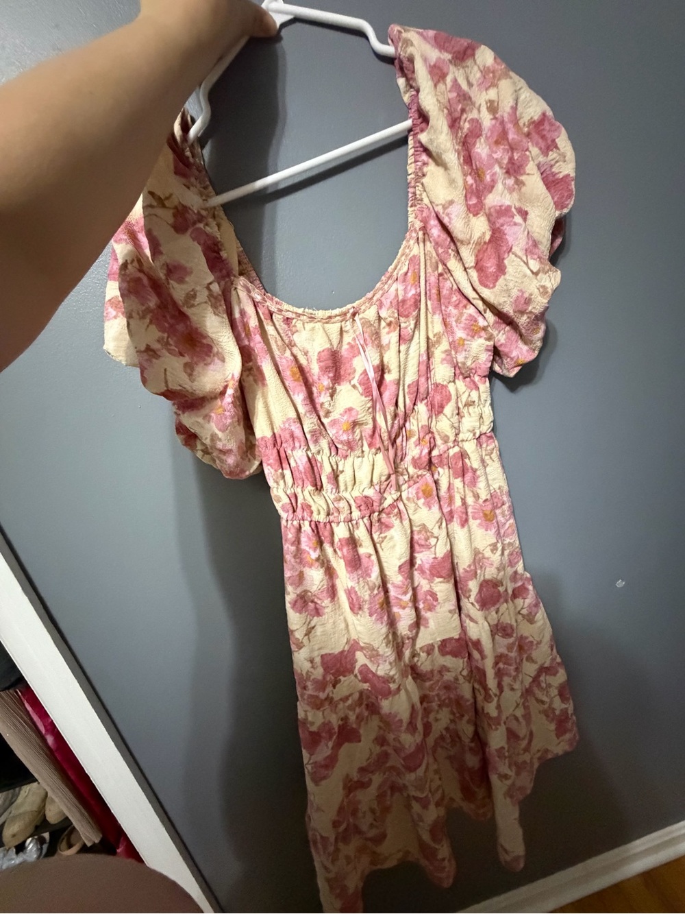 Liberty Love Cream and Pink Floral Smocked Mini Dress